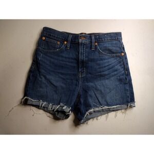 Madewell High Rise Denim Shorts Distressed Frayed Hem Size 28 Blue